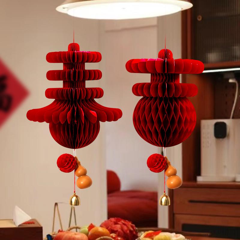 2025 Year of the Snake Spring Festival Lantern Pendant with Honeycomb Ball Decorations for New Year Wall or Door Hanging