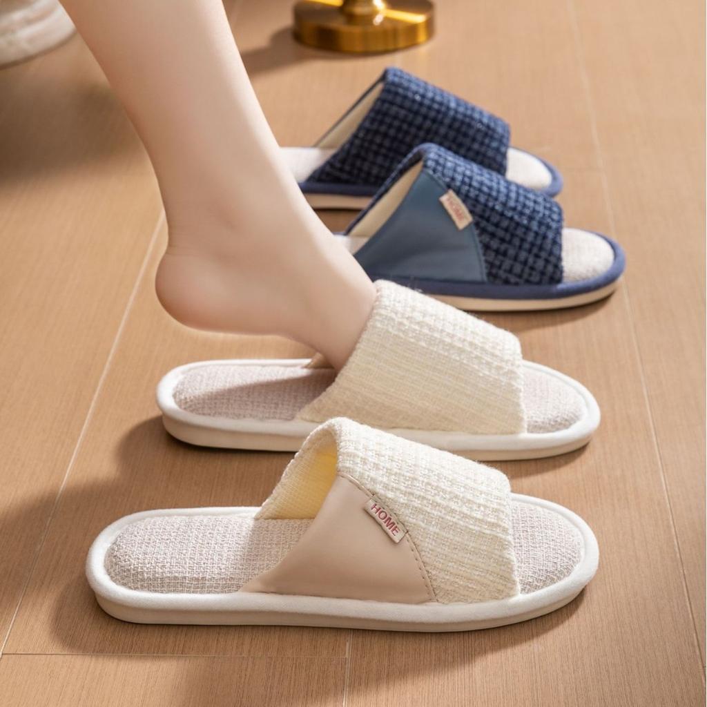 Linen slippers women's spring and autumn four seasons indoor household cotton and linen home non-slip male summer couple