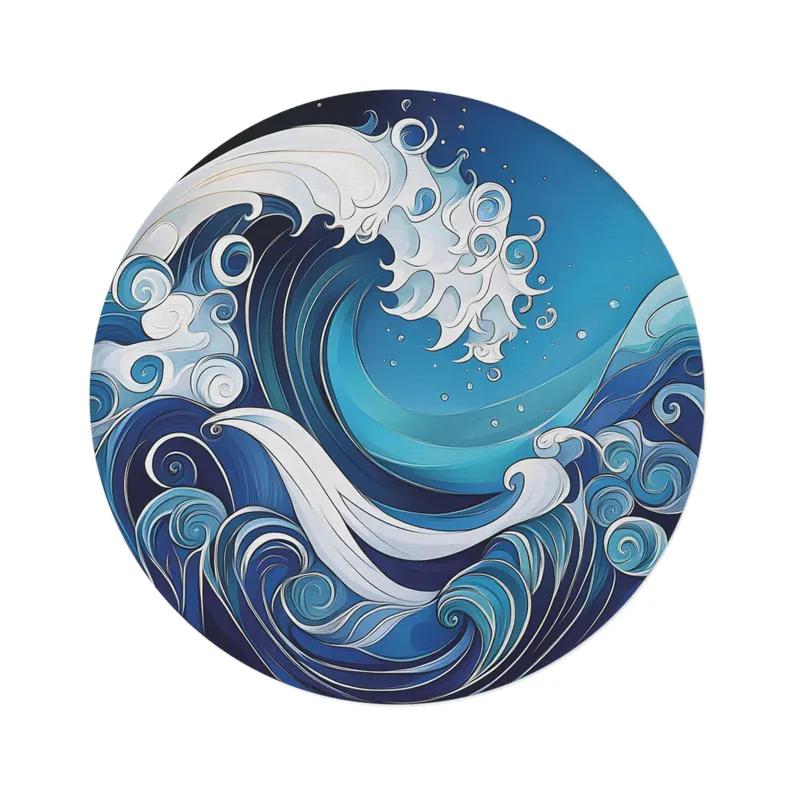 Ocean Wave Round Rug Starfish Beach Carpet Coastal Nautical Round Floor Rug Sea Shell Marine Decor Visual 3D Ocean Wave Decor