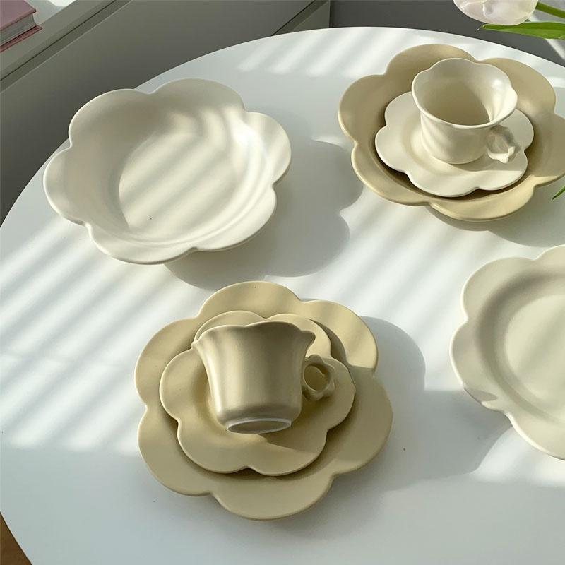 Cream Yellow Flower Ceramic Plate  Coffee Cup  Breakfast  Dessert  Afternoon Tableware  tea cup