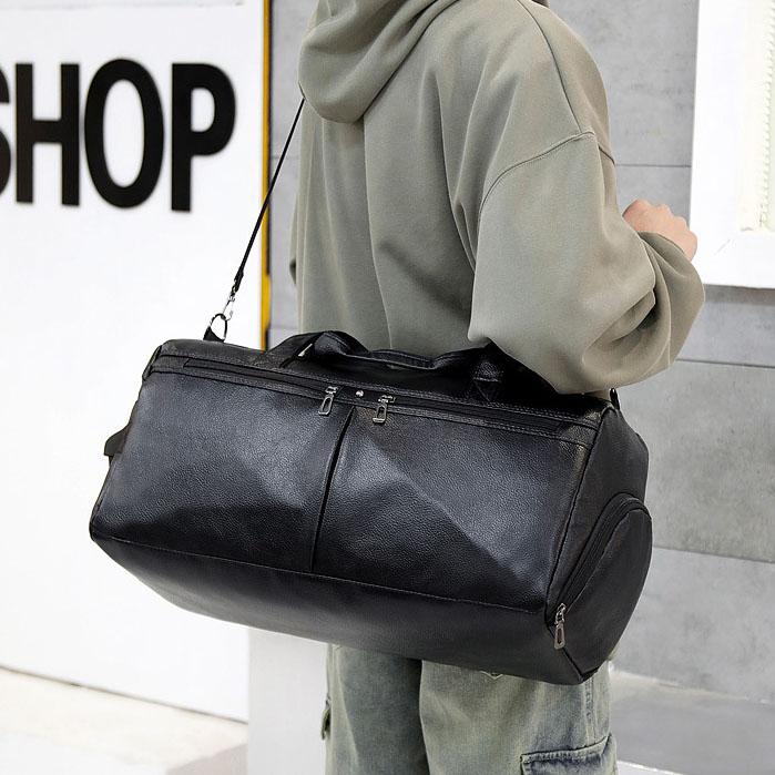 Δερμάτινη τσάντα ταξιδιού PU μεγάλης χωρητικότητας Ανδρική τσάντα επιβίβασης με τρόλεϊ, τσάντα γυμναστικής διαχωρισμού υγρό και στεγνό