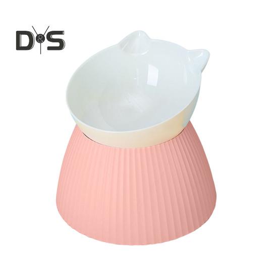 

Поднятая миска для домашних животных Наклонная поднятая миска для кошек Нескользящие миски для кошек с защитой от рвоты Кормушка для домашних животных в форме кошки для кошек и собак розовый