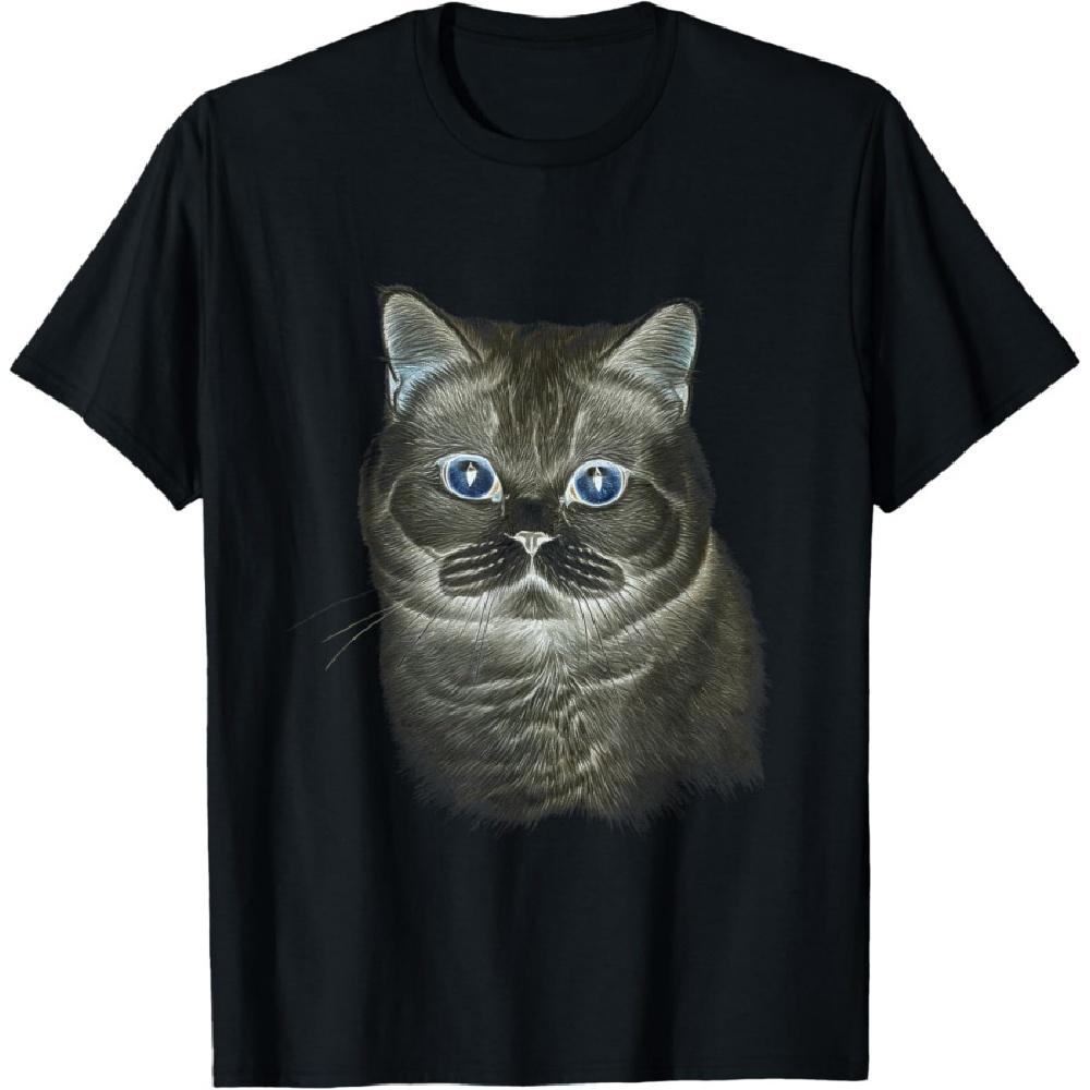 

British Shorthair Cat Eyes Kitty Kitten Cat Artwork Cat Face T-Shirt for Men Women Kids S