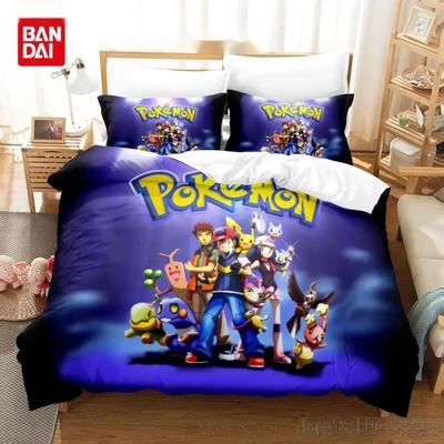 Anime Bandai 3D Domov Pokemon Pikachu Súprava posteľnej bielizne Detské súpravy obliečok na paplón Posteľná bielizeň Twin Jednolôžko King Deti Dospelí Darček