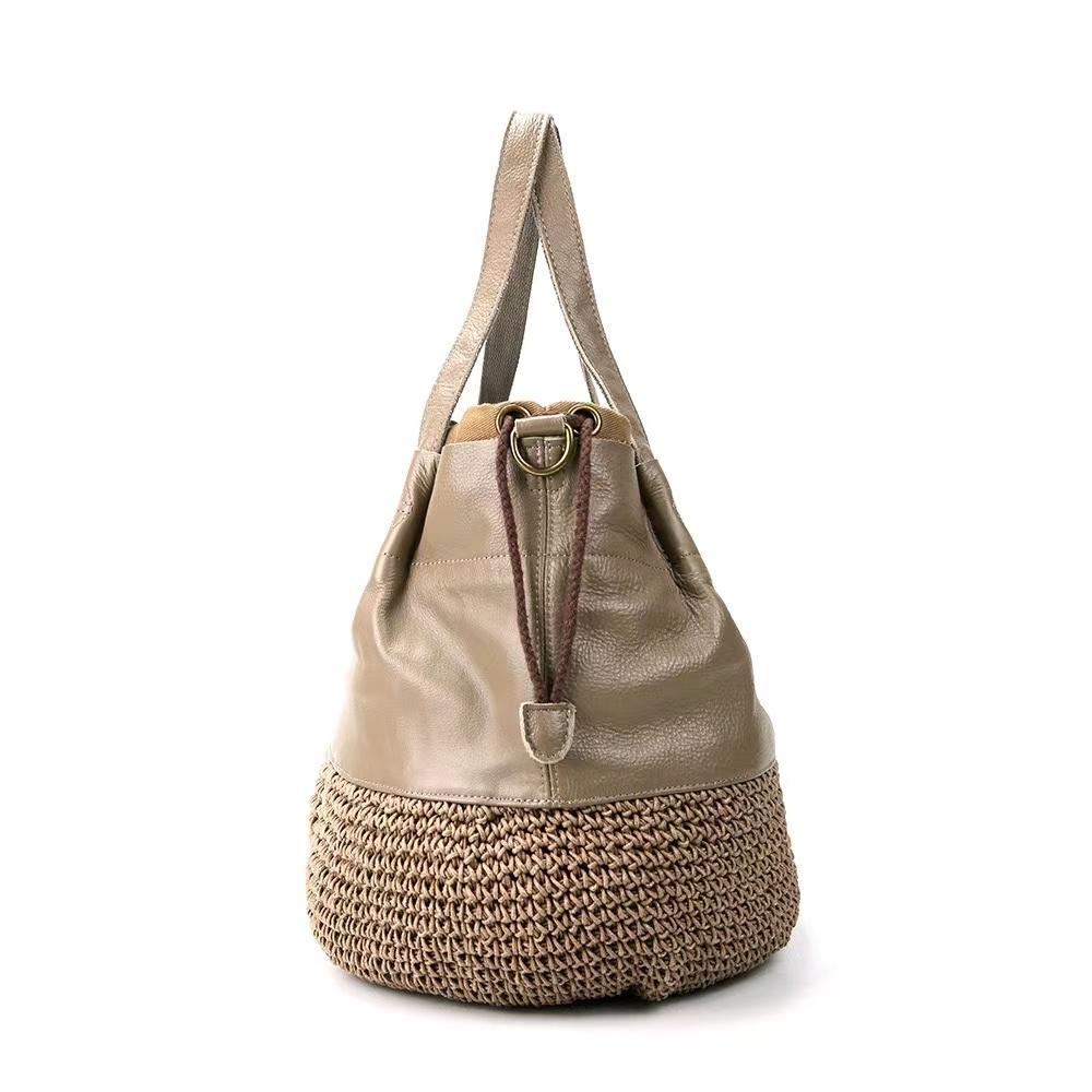 Genuine Leather Handmade Oil Wax Rope Woven Women's Handbag Large-capacity First Layer Cowhide One-shoulder Retro Tote Bag