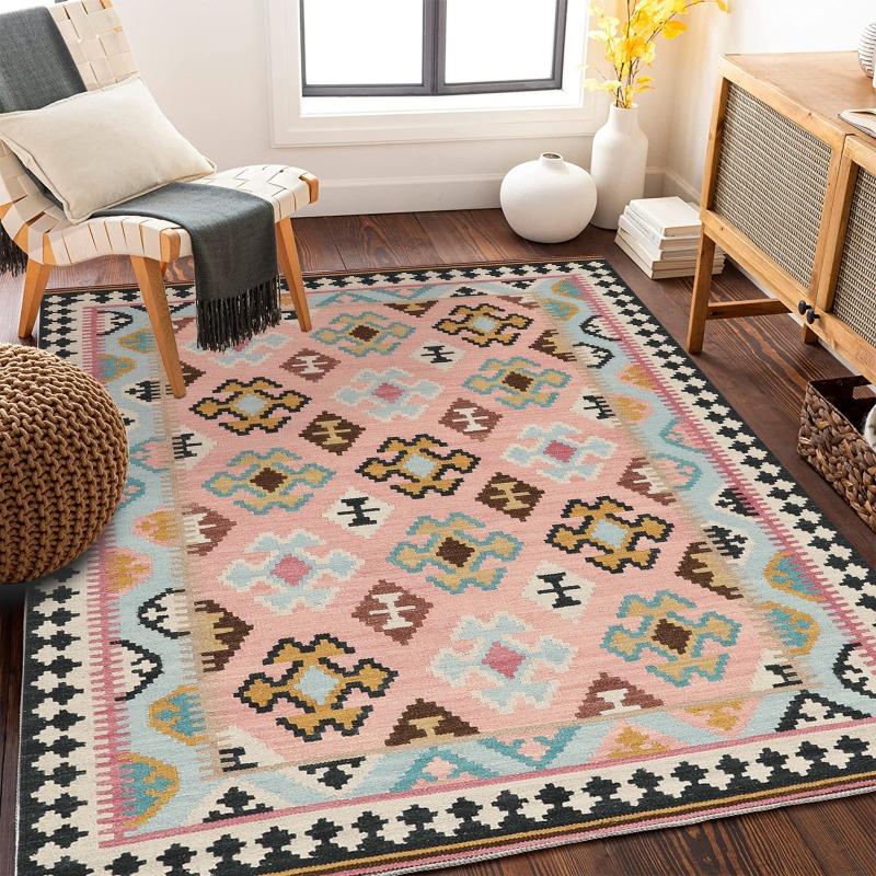 Large Persian Style Navy Blue Floral Area Rug Central Medallion Living Room Bedroom Traditional Decor Carpet Home Decoration Mat