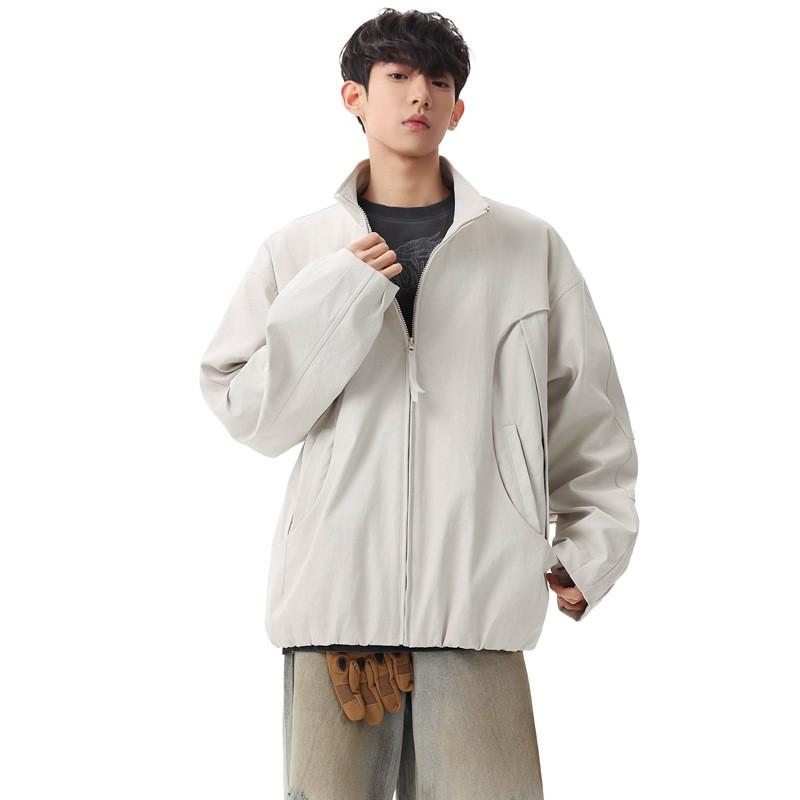 Unisex Oversized Casual Jacket Fall Lightweight Workwear Style Hoodless Zipper Coat Teens Adults