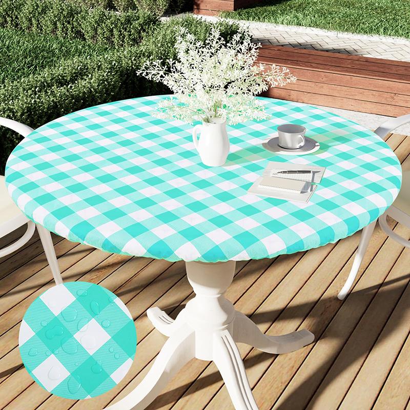 Homaxy New Round Tablecloth 1 PCS PEVA Material Wipeable Flannel Backed Vinyl Tablecloths Waterproof Elastic Fitted Table Covers