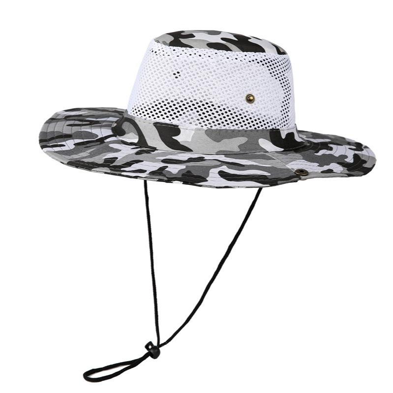 Wide Brim Mesh and Fabric Panama Style Bucket Hat for Outdoor Activities