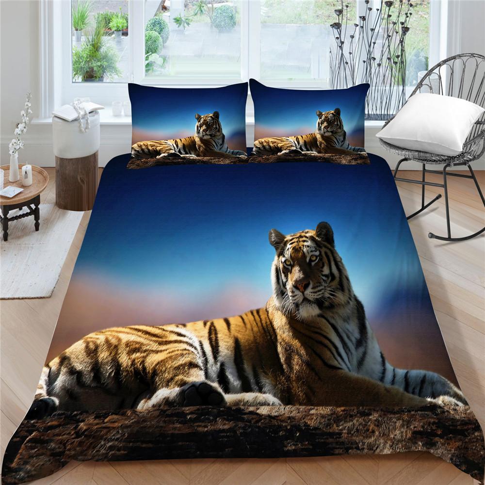 Home Bettwäsche King Queen Size Bettbezug-Set 3D-Tiger-bedrucktes Bettwäsche-Set