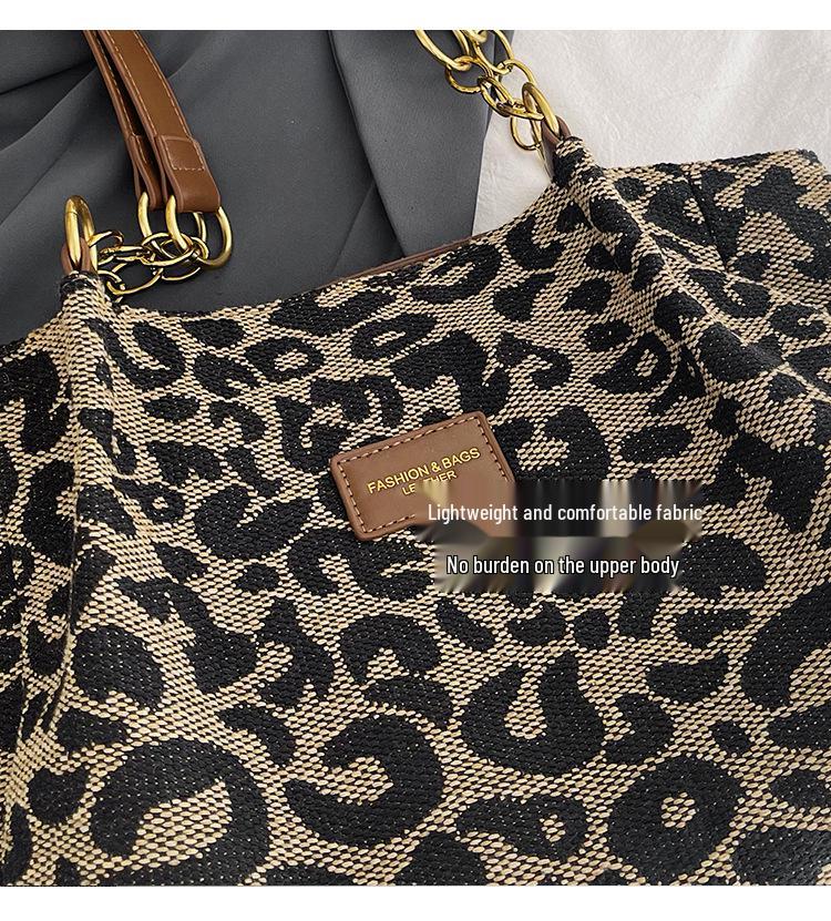 Large-Capacity Leopard Print Tote Bag - Women's Versatile Retro Shoulder Bag