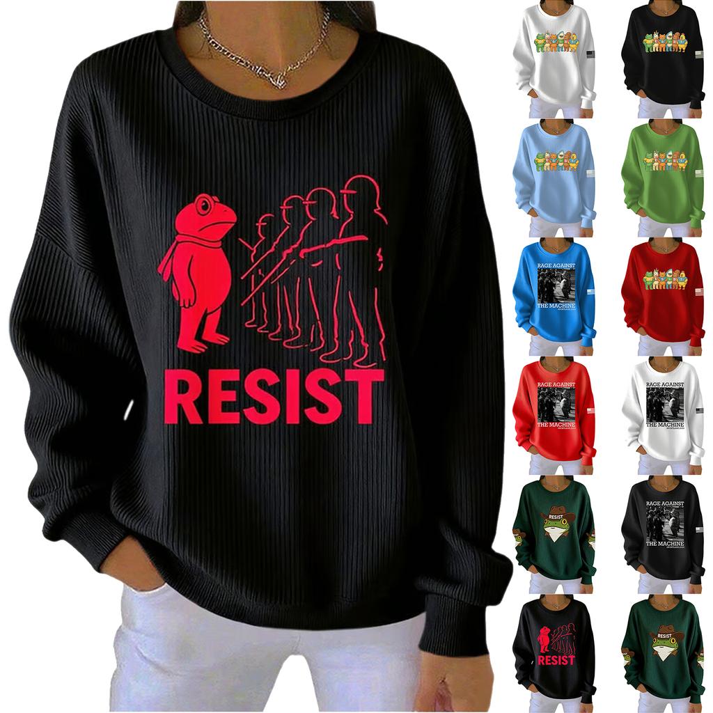 Women's Loose Comfortable Casual And Fashionable Round Neck Pattern Long Sleeved Sweatshirt