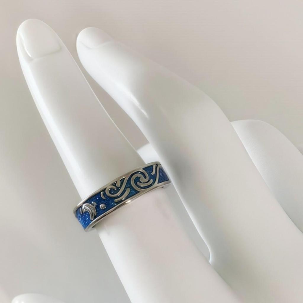 Korean Fashion Versatile Enamel Sea Blue Van Gogh Starry Night Ring
