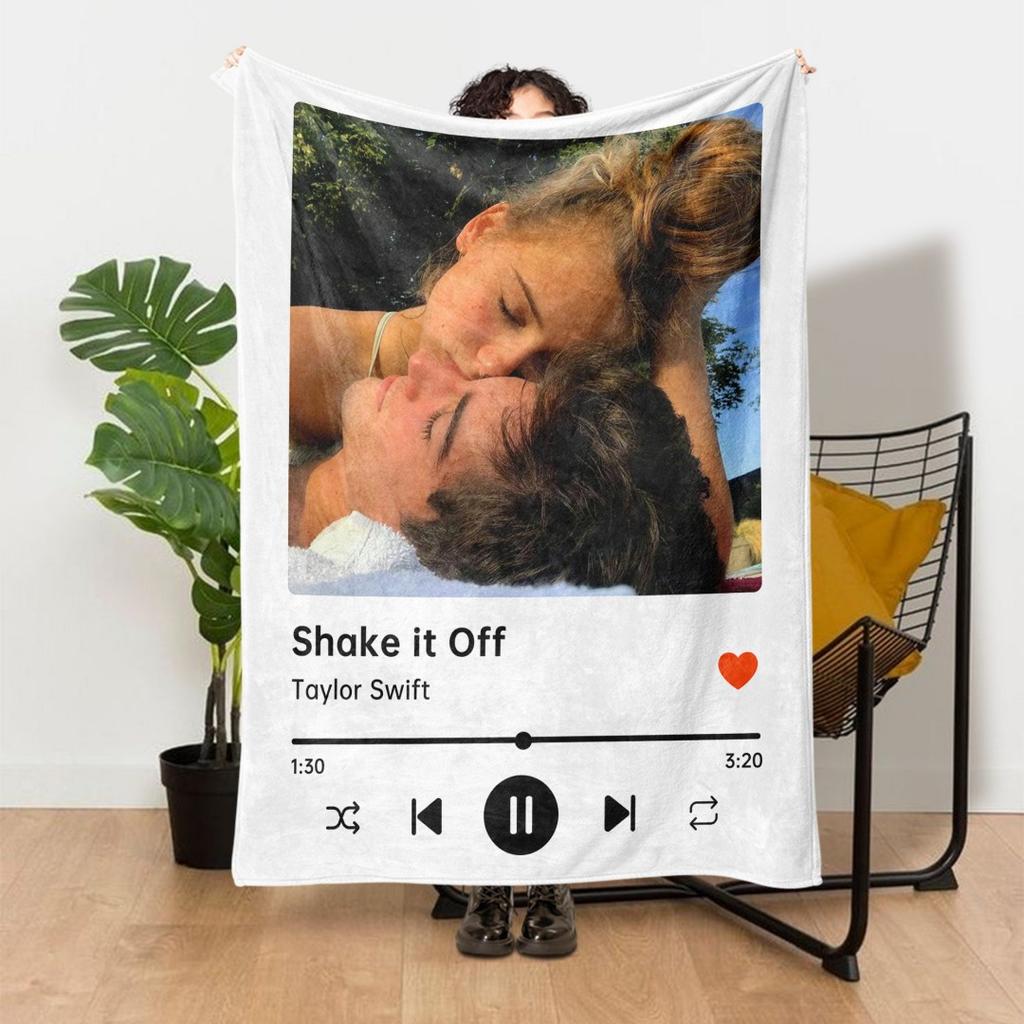 Personalized Spotify Photo Flannel Blanket For Girls Boys Couple Gift Customized Song Album Name Music Player Throw Blanket