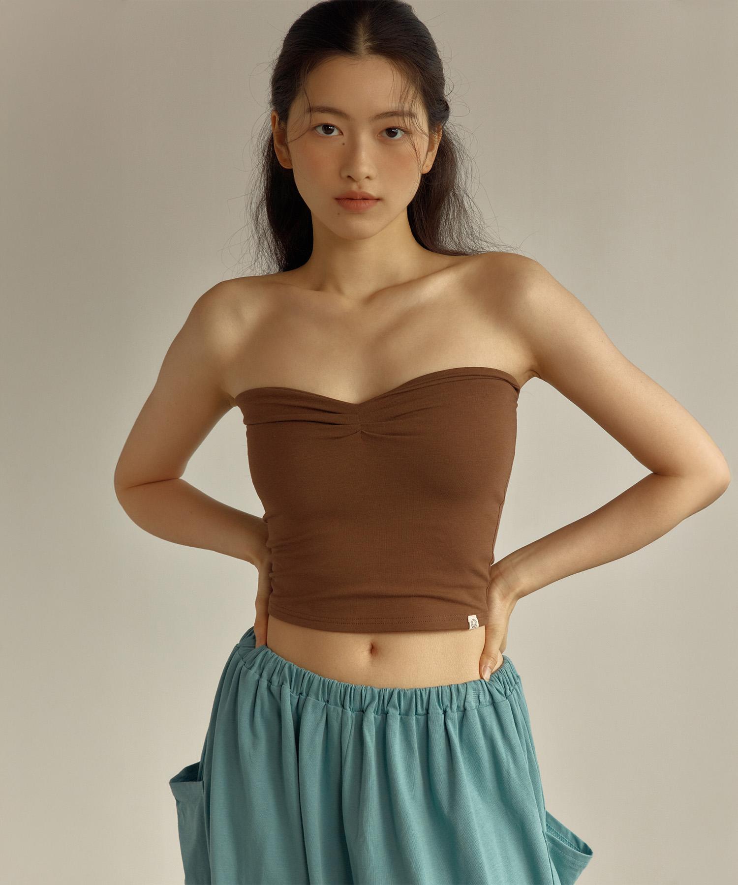 Diyani Pintuck Tube Top (Brown) Free