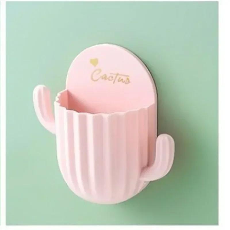 

1 шт. настенный самоклеящийся держатель для зубных щеток, полка для слива, бытовая полка для хранения кактусов, органайзер для бритвы, аксессуары для ванной комнаты розовый