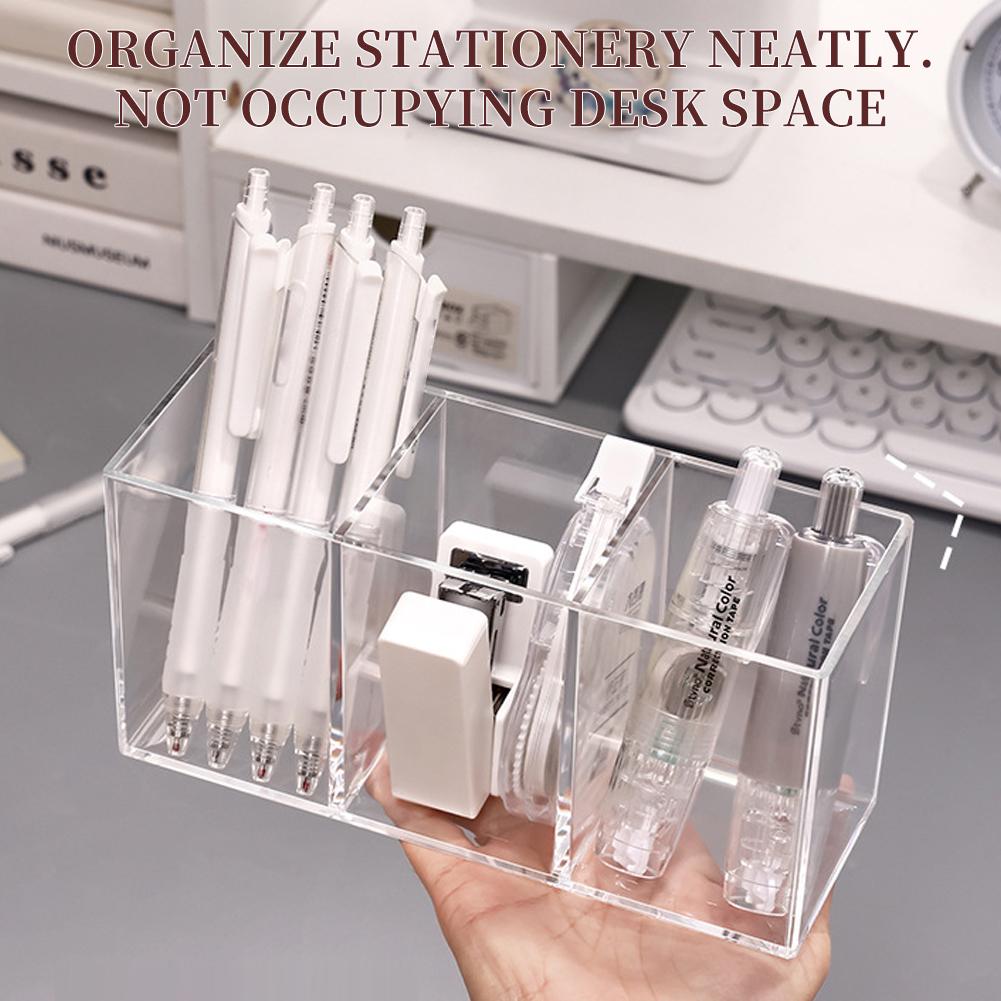 Acrylic 3-Compartment Makeup Organizer, Transparent Plastic Makeup Brush Holder, Bathroom Storage Solution for Makeup Brushes