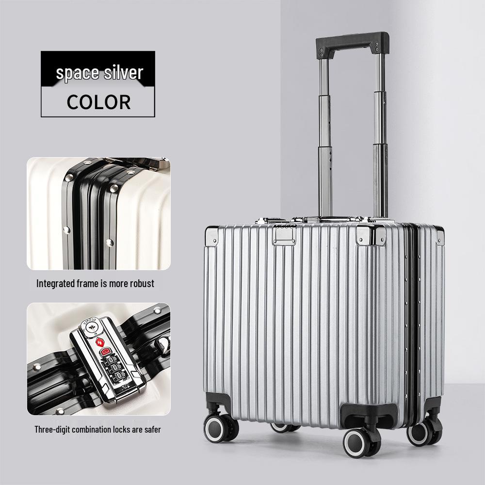 18-Inch White Carry-On Suitcase, Aluminum Frame, Lightweight, Fits 20-Inch Check-In