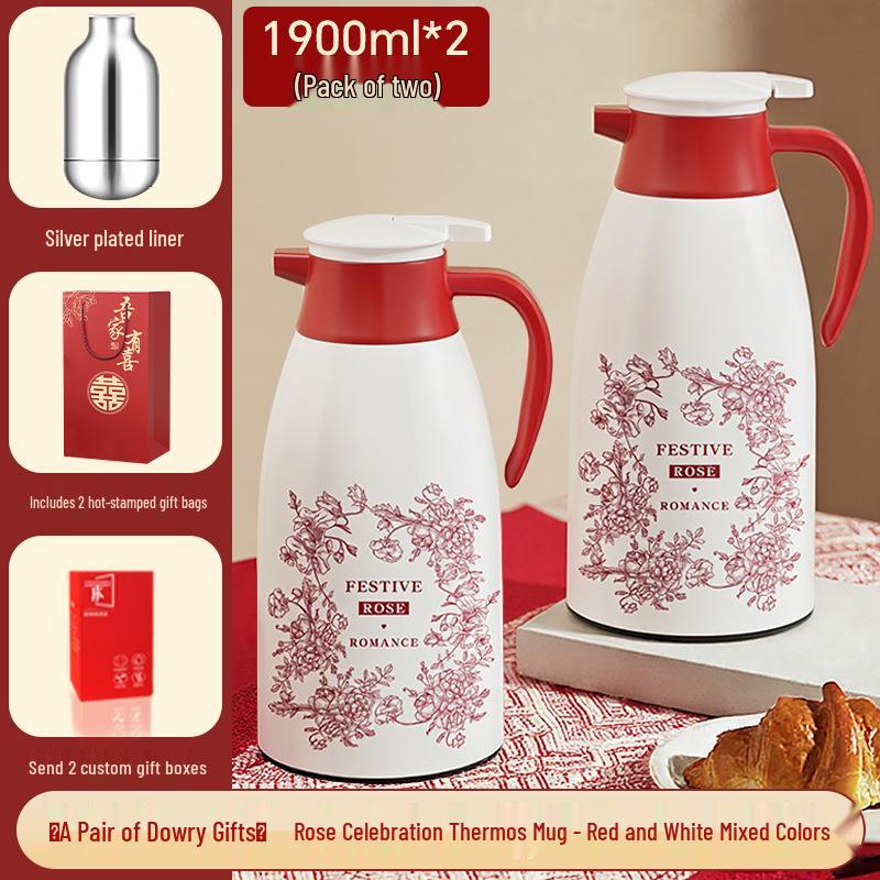 Vintage Red Thermos - Large Capacity, Bridal Dowry Hot Water Kettle