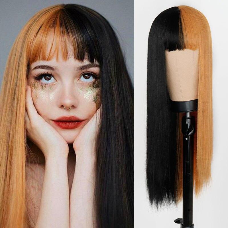 Japan Anime Cute Hosszú egyenes Fekete Vegyes Szín Pink Cosplay Lolita Paróka lányoknak