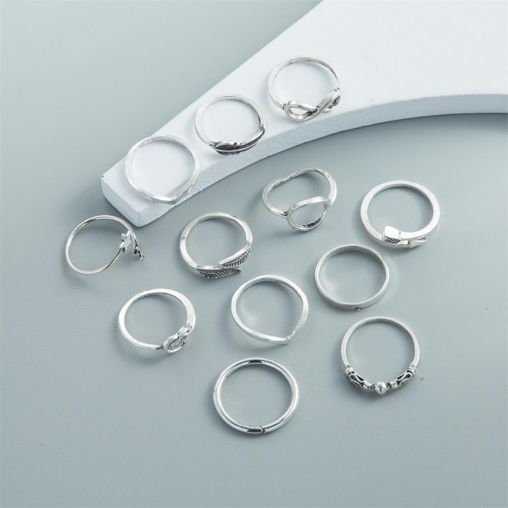 Ensemble de bagues rétro bohème pour femmes, bijoux simples, étoile, feuille, amour, tendance