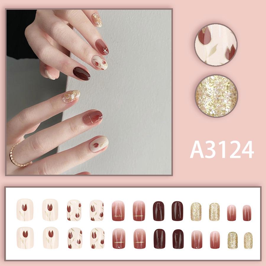 Red Tulip Elegant 24-Piece Winter Wearable Nail Stickers