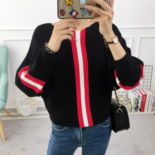 2022 neue Herbst Winter Frauen Pullover Pullover Streifen Kontrast Farbe Fledermaus Ärmel Strick Jumper Lose Kurze Tops Outwear Pull Femm