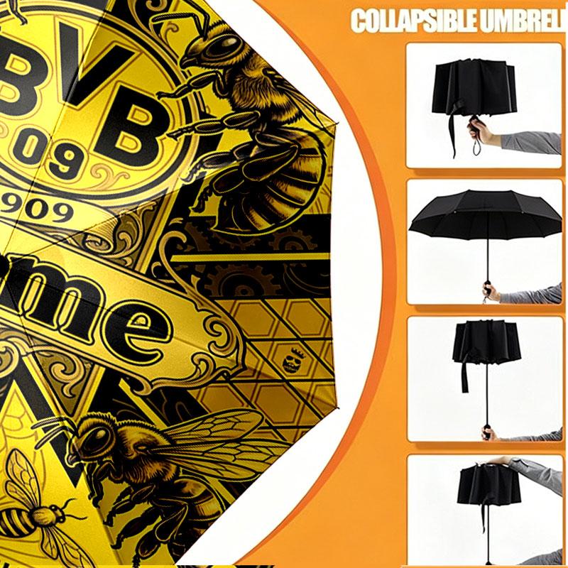 Custom Name Personalized Borussia Dortmund Bvb Print Umbrella, Auto Open Close, 8‑Rib Sturdy Frame, Commute Camping Hiking Use, Birthday Gift
