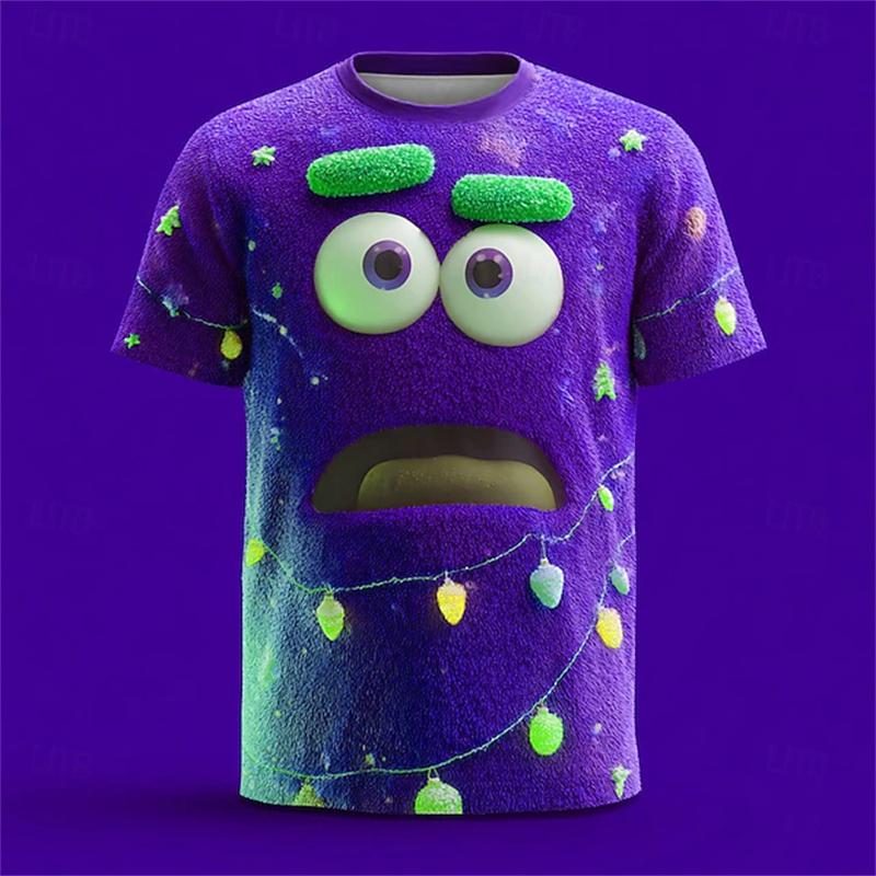 Men's Fun Emoticon Print T-Shirt Casual Short-Sleeve Fashion Party Crew Neck T-Shirt Men's Summer Outdoor Apparel Women Tees Top