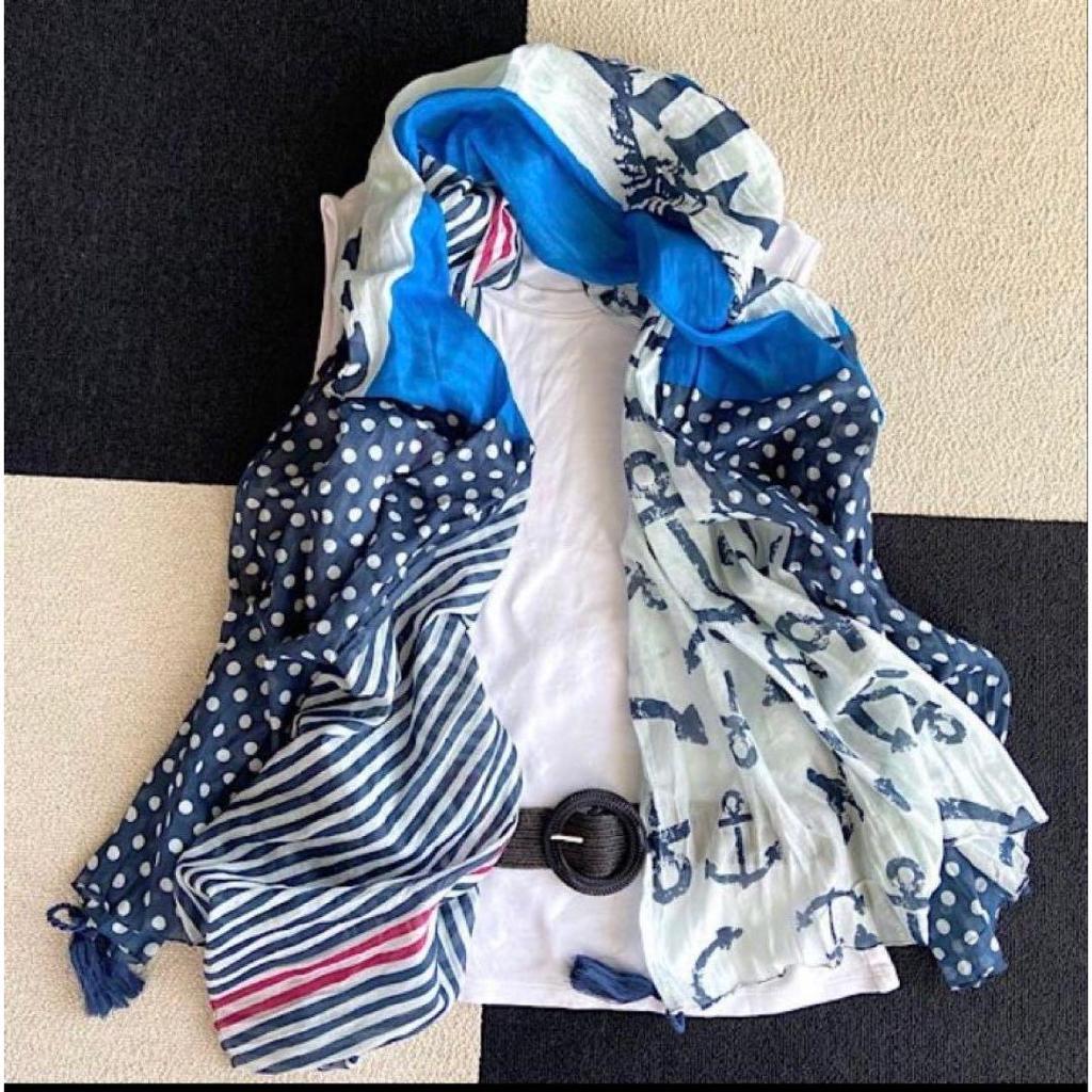 Used Summer stole, 100% cotton, imported large stole, shawl, marine blue