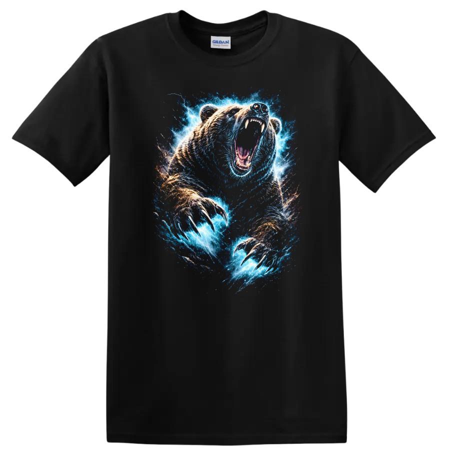 Bear Graphic T Shirt Furry Wild Animal Roaring Electric Thunder Tee