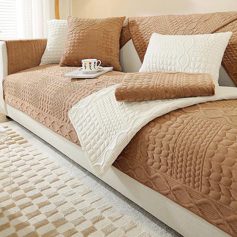 Affordable Luxury Style Plush Sofa Cushion Winter Cover Armrest Cover Towel Backrest Cover Towel Non-Slip Seat Cushions