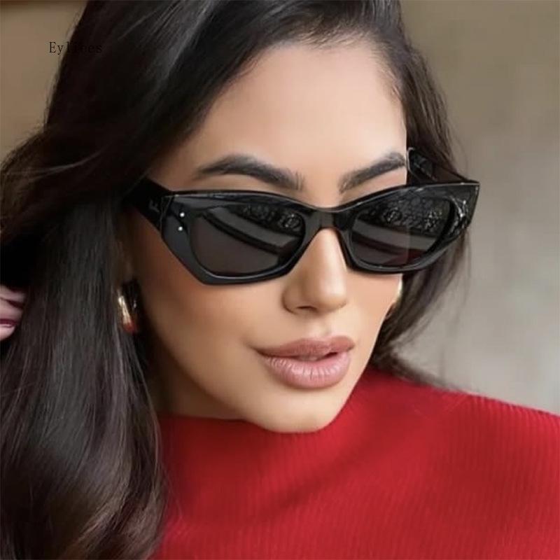 Vintage Small Rivet Cat Eye Sunglasses Women Fashion  Luxury Designer Polygon Cat-eye Sun Glasses UV400