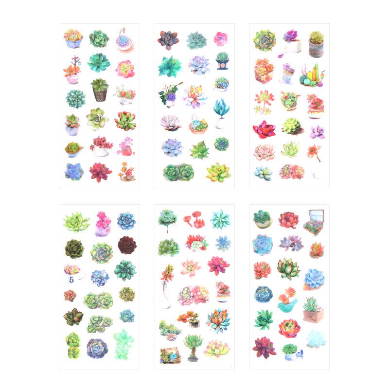 6Sheets/Pack Kawaii Succulent Plants Decoration Scrapbooking Stickers Transparent PVC Stationery Diary Stickers