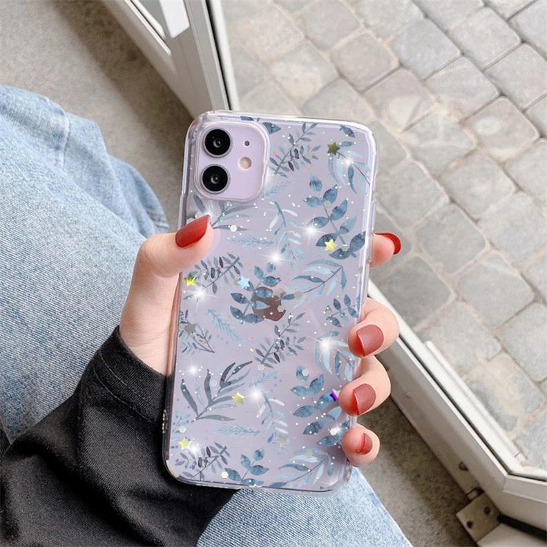 Bling Flowers Glitter Clear Case For Samsung Galaxy S9 S10 S20 S21 FE S22 S10e S8 Plus Note 9 10 20 Ultra Lite M31 M52 TPU Cover
