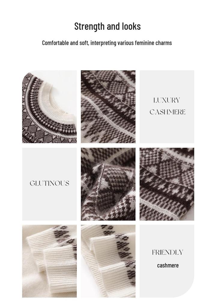 Lekasha Unisex Cashmere Fair Isle Jacquard Pullover for Autumn/Winter