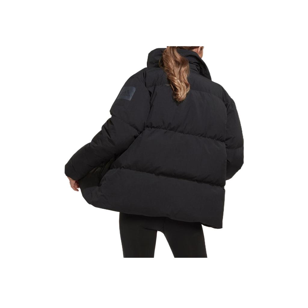 adidas Big Baffle Down Jacket Loose Fit Water Repellent Puffer Coat Women Black HN9934