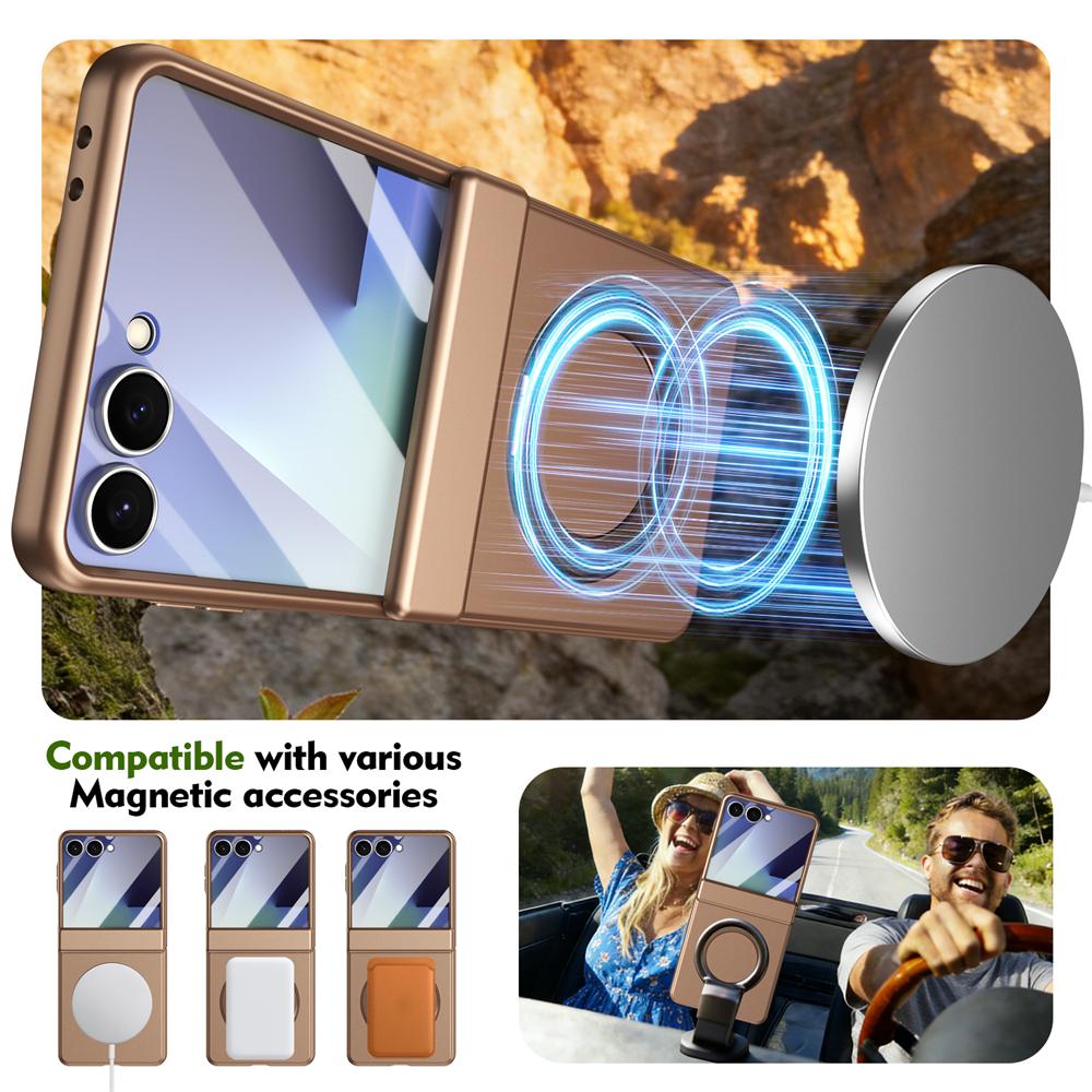 360 Rotating Skin Friendly Matte Magnetic Case For Samsung Galaxy Z Flip 7 8 6 5 Flip8 Stand Cover With Glass Screen Protector