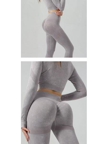 Zestaw do jogi dla kobiet z wysokim stanem: Spodnie podnoszące biodra i top z długim rękawem