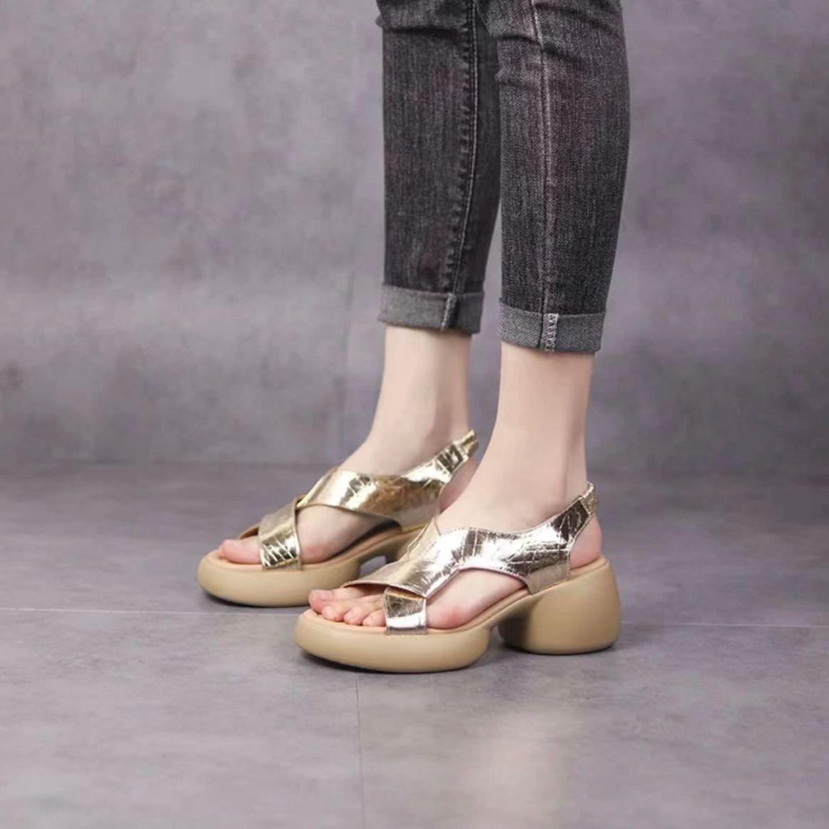 

Женские кожаные сандалии на платформе Muffin 35 золотой