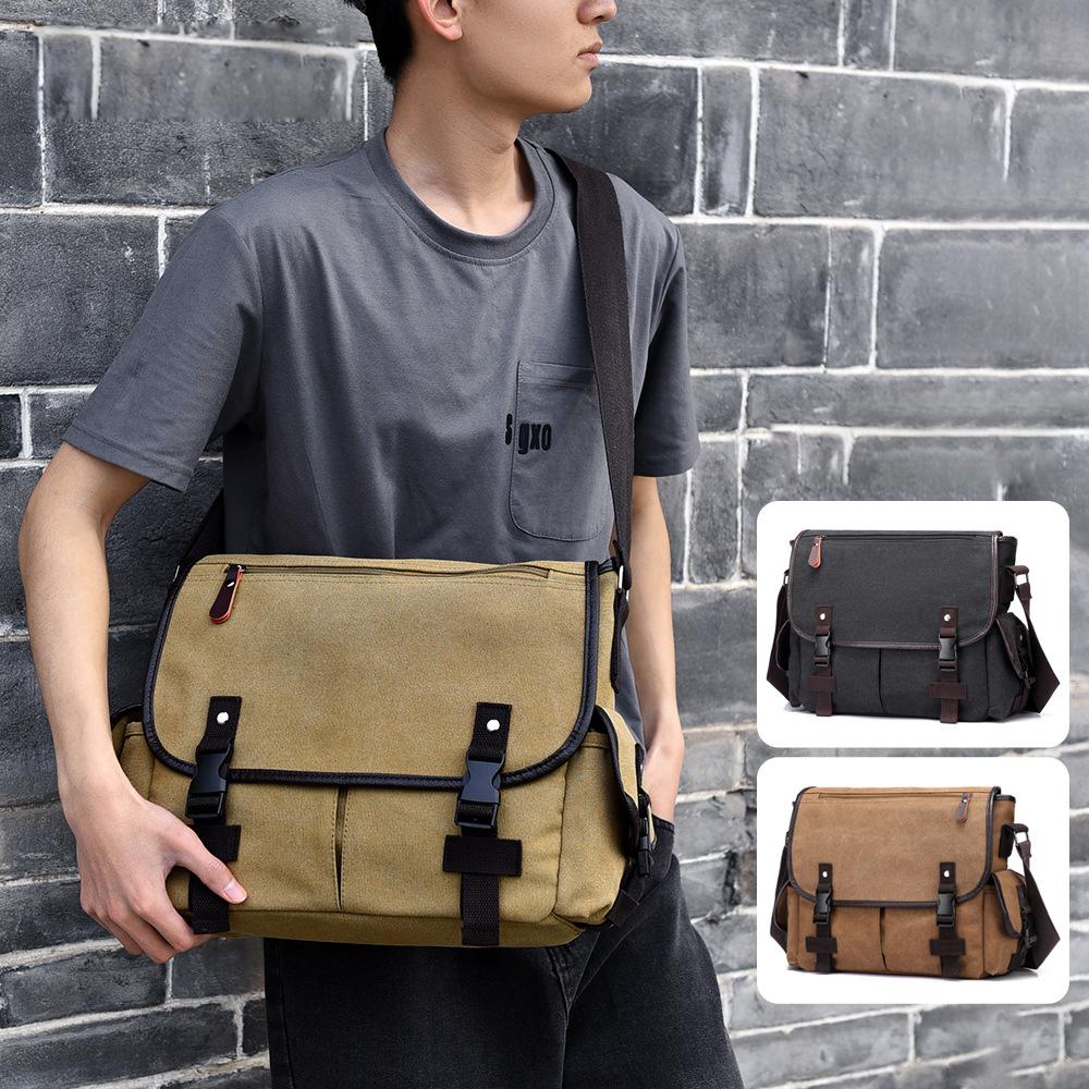 Pánská crossbody taška, plátěná outdoorová taška přes rameno s velkou kapacitou