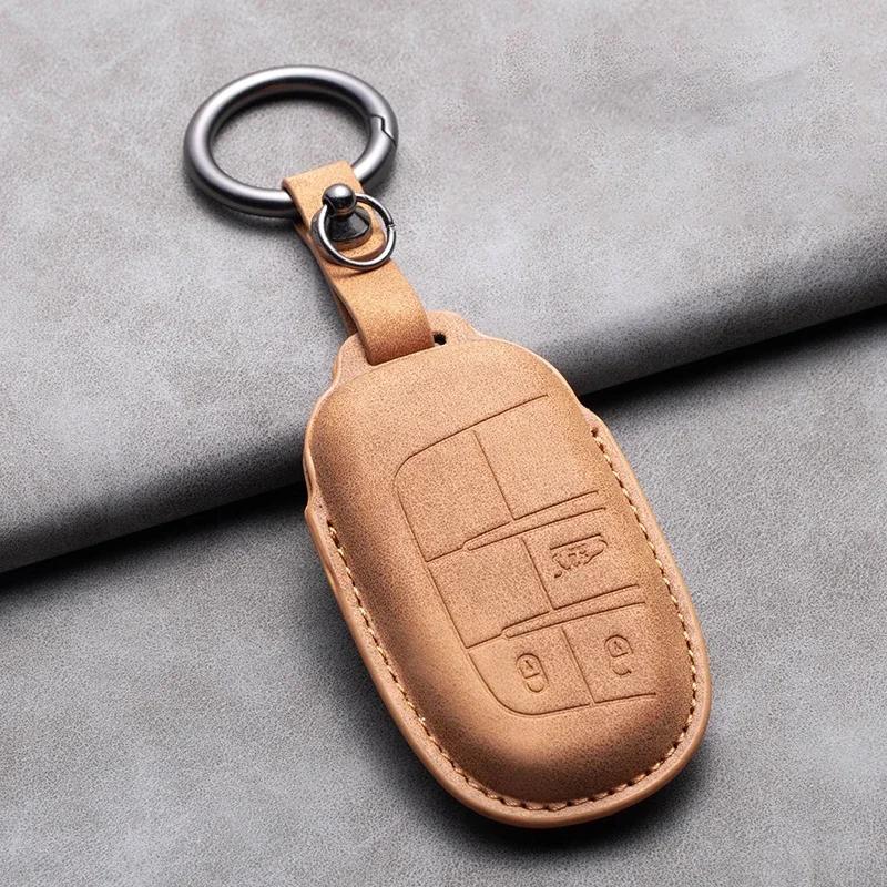 Leather Car Key Case Cover Keychain For Jeep Wrangler Commander Compass Patriot Renegade Cherokee Grand Cherokee Keyring