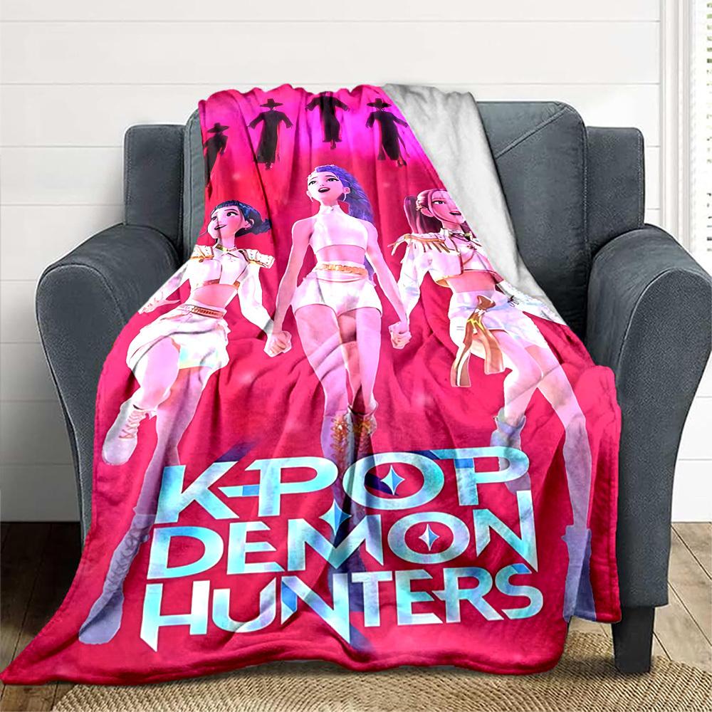 1pc Huntrix, K POP, DEMON Flannel Blanket [Cozy Throw Blanket] For Sofa, Bed, Travel, Camping, Livingroom, Office, Couch, Chair, And Bed