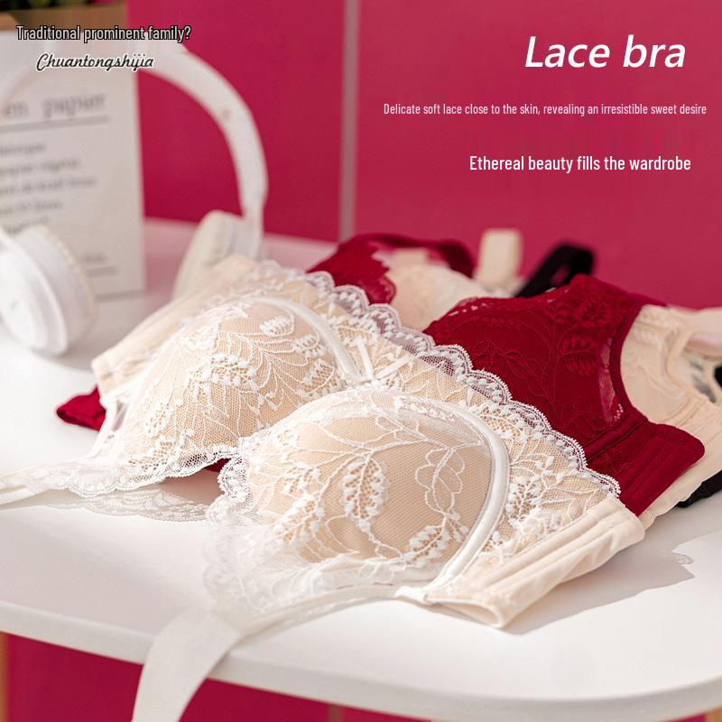 French Lace Push-Up Bra for Women - Large Bust, Anti-Sagging, Wire-Free, Comfortable, Thin Style