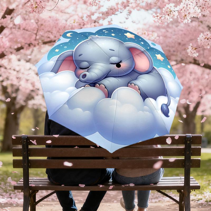1PC Elephant cloudAutomatic Open/Close Umbrella with Windproof, 8-Rib Sturdy Canopy, Durable Ribs, Fashionable Design, Outdoor Accessory, Fun Prin, Ho