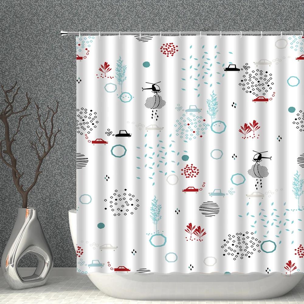 Colour Cartoon Shower Curtain White Print Waterproof Polyester Cloth Bath Curtains With Hooks Multi-size Bathroom Screen Decor