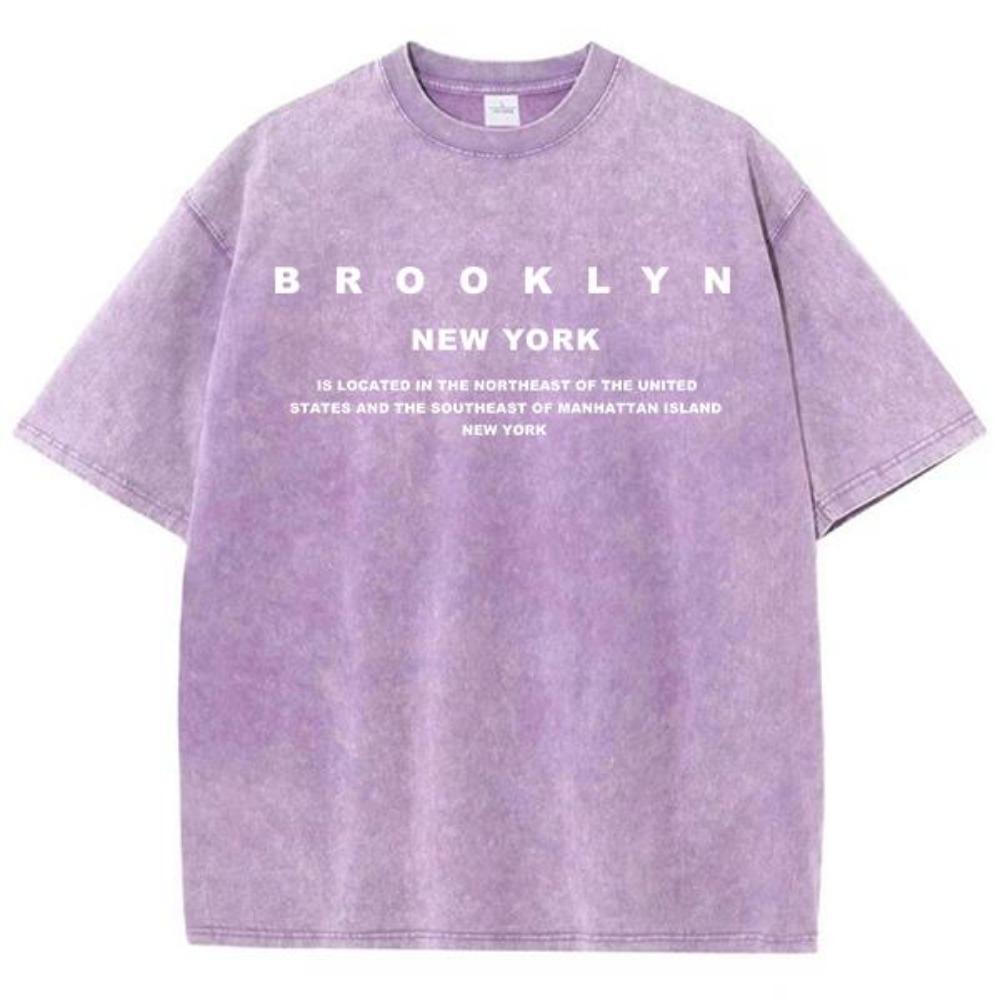 Brooklyn New York Slogan Printedsummer Vintage Washed Originality Cotton T-Shirt Normcore Round Neck Short Sleeved