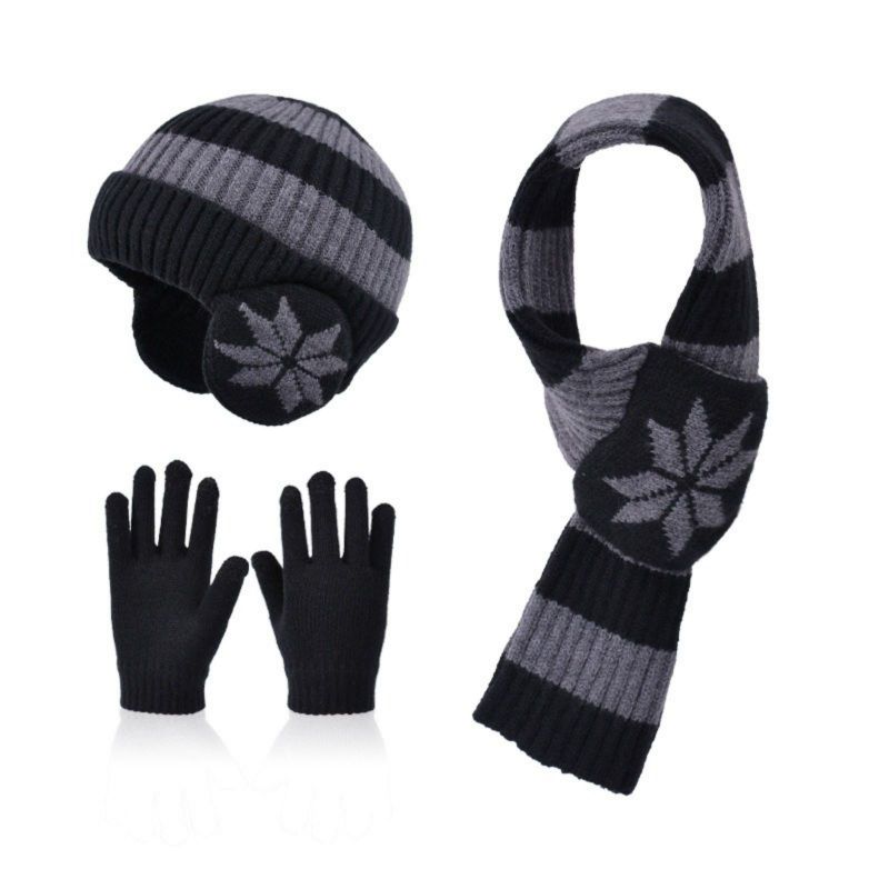 Kids Winter Knitted Warm Hat Scarf Gloves 3pcs Sets