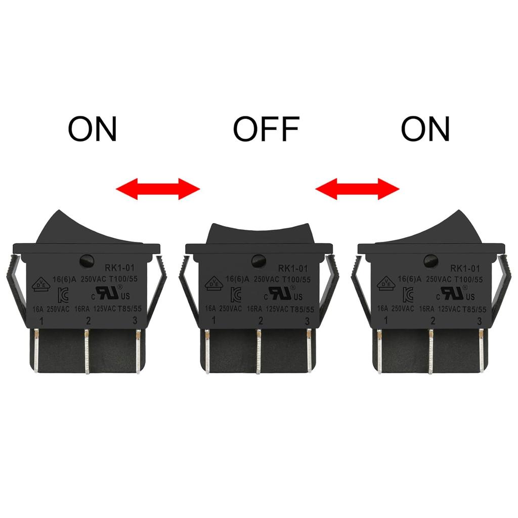 Heschen Rocker Switch ON-Off-ON DPDT 6 Terminals 16A 250VAC Black 2Pack
