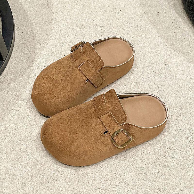 Half tray femininity autumn round head Birkenstocks versatile ugly cute bag head half slippers  casual one pedal